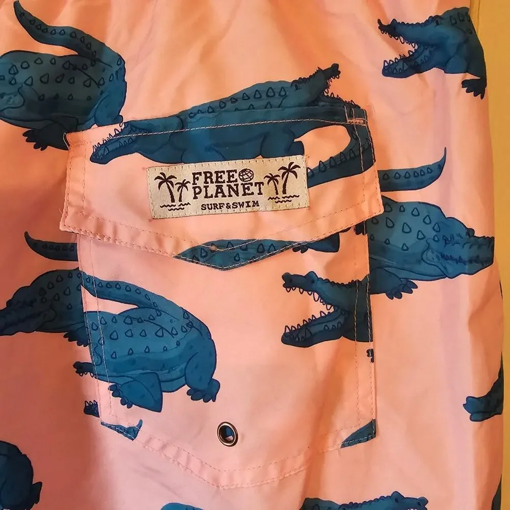 NWT Free Planet Mens SZ 4X Swim Trunks Pink with Alligators $56